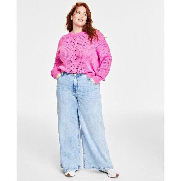 On 34th Womens Plus Size 3X Crewneck Cotton-Blend Open Knit Sweater $59 135 - Picture 1 of 8